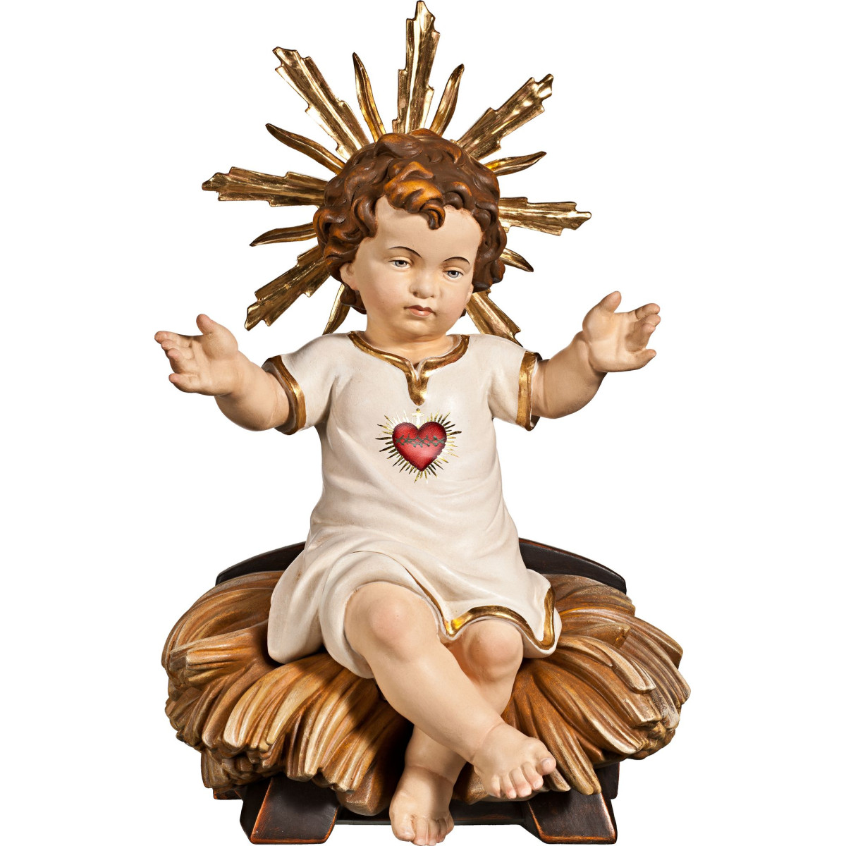 Niño Jesús vestido con Corazón sentado en cuna